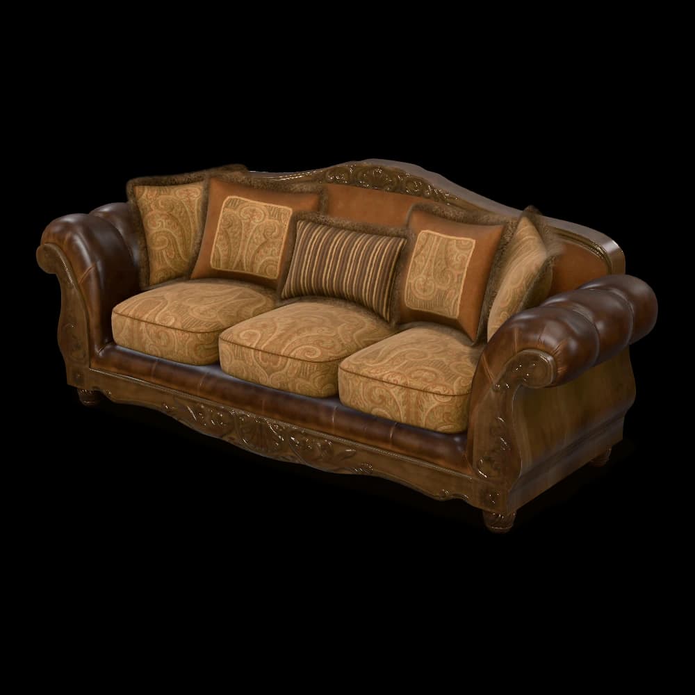 Heritage Leather & Walnut Sofa