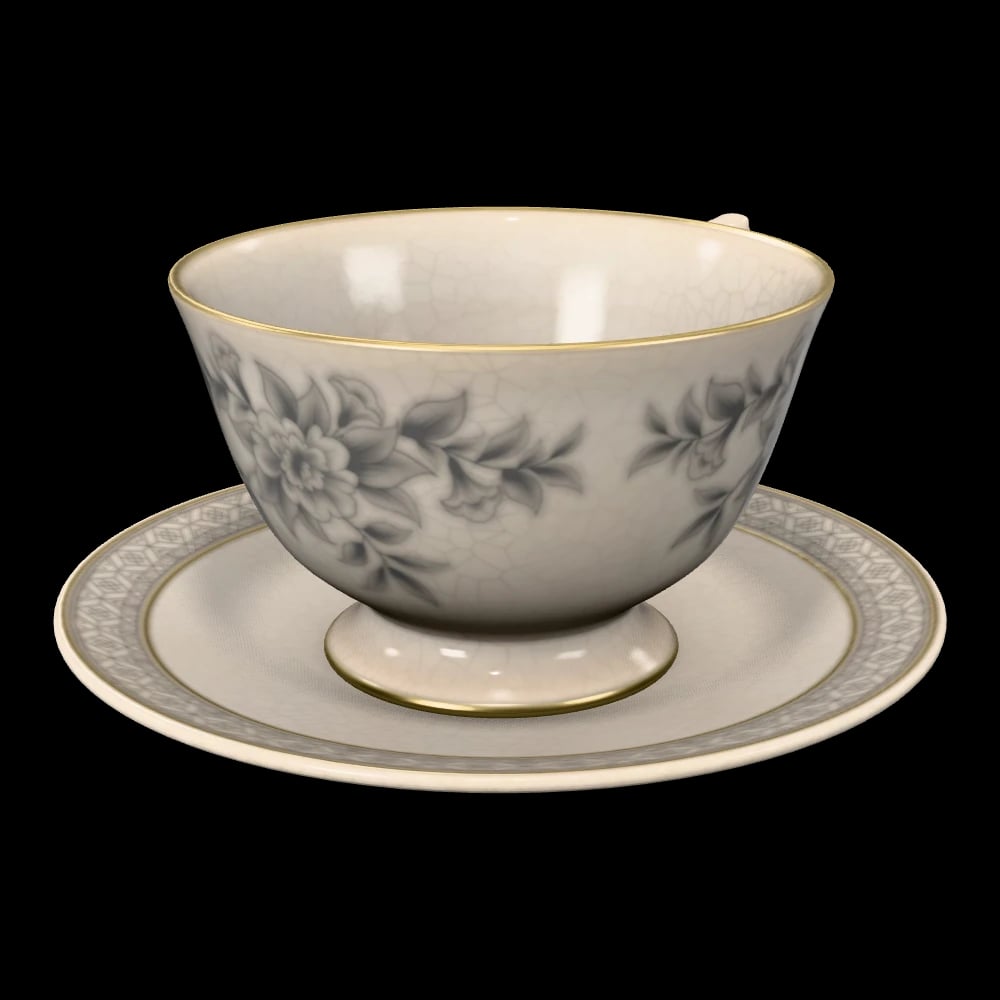 Porcelain Teacup & Saucer — three-quarter view
